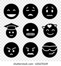 Emoticon icons set. set of 9 emoticon filled icons such as laughing emot, sad emot