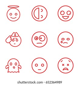 Emoticon icons set. set of 9 emoticon outline icons such as crazy emot, sad emot, emoji angel