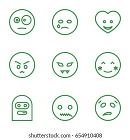 Emoticon icons set. set of 9 emoticon outline icons such as heart face, blush, crying emot