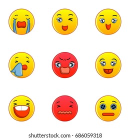 Emoticon icons set. Flat set of 9 emoticon vector icons for web isolated on white background