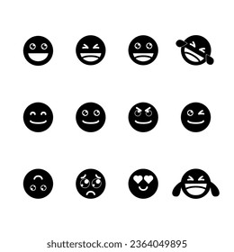 emoticon icons set over white background, silhouette style, vector illustration