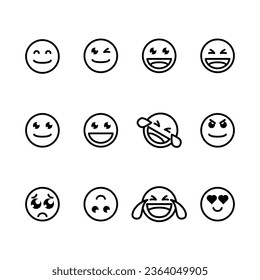 emoticon icons set over white background, line style, vector illustration