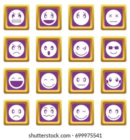 Emoticon icons set in purple color isolated vector illustration for web and any design