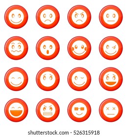 Emoticon icons vector set of red circles isolated on white background