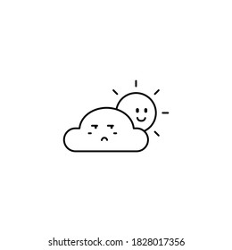 Emoticon illustration with cloud and sun in line art style isolated on white background. Weather vector sticker