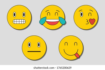An emoticon illustration of various simple and adorable expressions in yellow