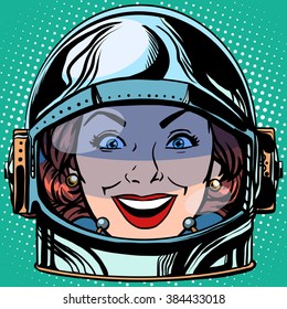 emoticon joy smile Emoji face woman astronaut retro