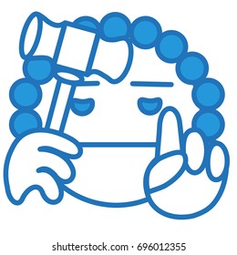 emoticon with jury wearing a wig and pointing his finger up while holding a gavel hammer, funny cartoon character with simplistic facial expression, simple hand drawn line icon from a set, eps 10