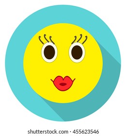 Emoticon kiss face. Kiss emoji. Isolated vector illustration on white background. Emoji long shadow icon.
