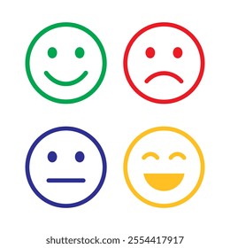 Emoticon line icon symbol vector. Simple flat shape happy and sad emotion