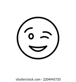 Emoticon line icon. Winking, flirting, blinking, relationship emotion, feeling, emoji, round face sticker. Mood concept. Vector black line icon on a white background