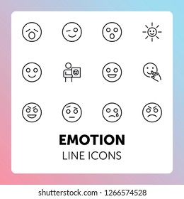 Emoticon line icons. Set of line icons on white background. Laugh, cry, emotion. Internet concept. Vector illustration can be used for topics like emotions, chats, internet