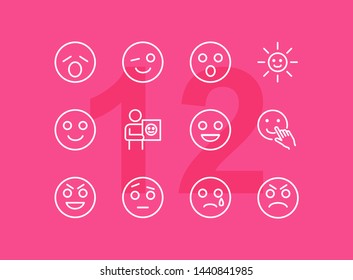 Emoticon line icons. Set of line icons on white background. Laugh, cry, emotion. Internet concept. Vector illustration can be used for topics like emotions, chats, internet