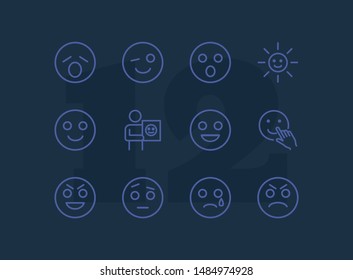 Emoticon line icons. Set of line icons on white background. Laugh, cry, emotion. Internet concept. Vector illustration can be used for topics like emotions, chats, internet