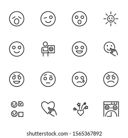 Emoticon line icons. Set of line icons on white background. Laugh, cry, emotion. Internet concept. Vector illustration can be used for topics like emotions, chats, internet