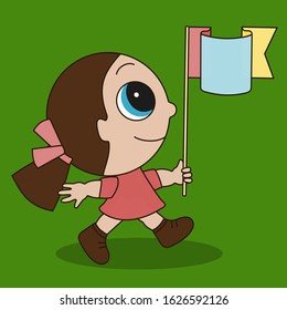emoticon with a little girl who carries a flag, color vector emoji