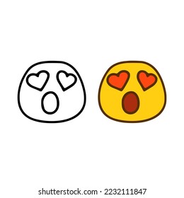 Emoticon in love in doodle style isolated on white background