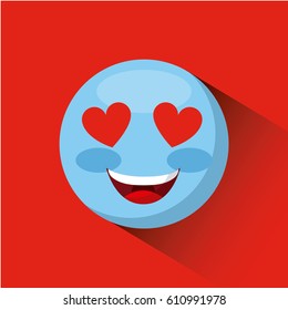 emoticon in love face icon over red background. colorful design. vector illustration