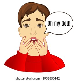 Emoticon With A Man Who Is Horrified Says Oh, God! Color Simple Emoji On White Isolated Background, Vector Illustration