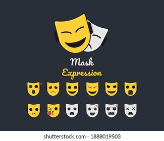 emoticon mask set. facial expressions, happy, sad, angry. vector eps 10