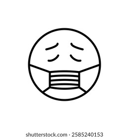 Emoticon with medical mask icon Flat vector set outline