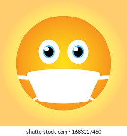 Emoticon with medical mask, vector illustration.