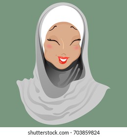 Emoticon. Muslim girl. Laugh. For used for web, wallpaper, printing on the packaging paper, textiles.
