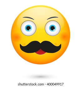 Emoticon with mustache. Isolated vector illustration on white background