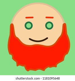 emoticon with old & bald redhead man with a heavy beard and green eyes, circle shaped vector emoji in color, simplistic colorful pictogram, ball like personage with thick outlines