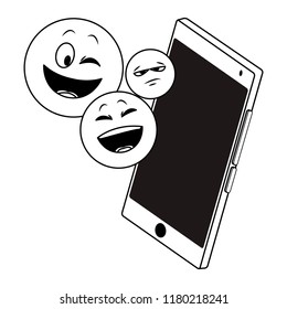 Emoticon on smartphone in black and white