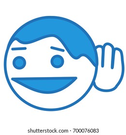 emoticon overhearing the conversation or listening to someone talking or just spying, simplistic facial expression vector illustration, circle or ball shaped cartoon character, hand drawn linear icon