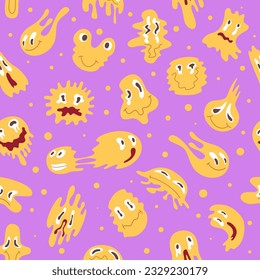 Emoticon pattern. Different liquid smiles with different emotions exact vector seamless background