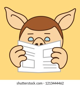 emoticon with pig man that is reading newspaper in the morning, father reads local news paper with weather forecasts, opinion columns & politics articles, husband looking at the gazette