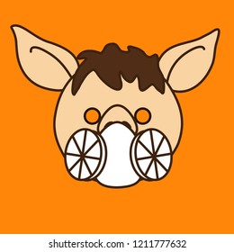 emoticon with pig man that is wearing a safety gas mask, vector emoji drawn by hand in color, simplistic colorful picture, simple handdrawn illustration