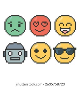 Emoticon pixel art, Ilustración vectorial sobre fondo aislado.