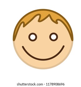 Emoticon With Plain Guy With A Standard Smile & A Friendly Expression On His Smiling Happy Face, Circle Shaped Vector Emoji In Color, Simplistic Colorful Pictogram, Funny Cartoon Character From A Set