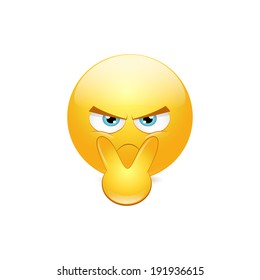 Emoticon pointing to his eyes  on a white background