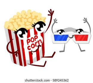 Emoticon popcorn funny elements vector character. Different emotions collection  characters smile fun vector illustration isolated on whitevector illustration isolated on white