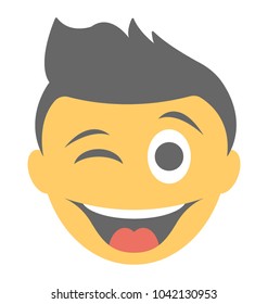 An emoticon presenting expression of naughtiness