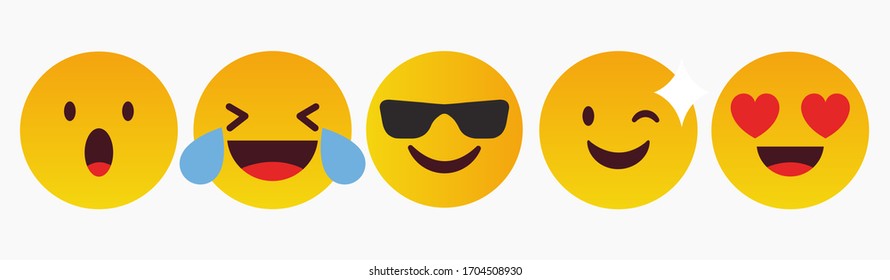 Emoticon Reaction, Lol, oh, Cool, Blink, Love  - Vector