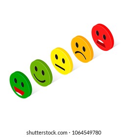 Emoticon Reactions Faces Scale Rating Feedback Isometric Set, Isolated Vector 3d Illustration.