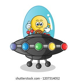 emoticon  riding ufo mascot vector cartoon illustration