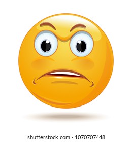 Emoticon sad face. Angry and surprised smiley. Hurt and sad emoticon. Vector illustration isolated on white background