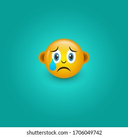 Emoticon. Sad face. Cute emoticon isolated on cyan background. 3d illustration.