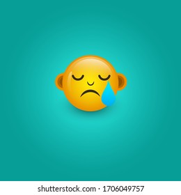 Emoticon. Sad face. Cute emoticon isolated on cyan background. 3d illustration.