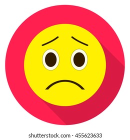 Emoticon sad face. Sad emoji. Isolated vector illustration on white background. Emoji long shadow icon.