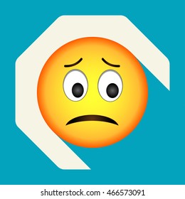 Emoticon sad face. Sad emoji vector illustration on background. Emoji longshadow icon.