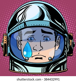 emoticon sadness tears Emoji face man astronaut retro