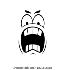 Emoticon screaming in fear isolated scared face expression. Vector emoji with wide open mouth