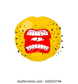 Emoticon screams. Open mouth and teeth. Crazy Emoji. emotion yell. Yellow ball head